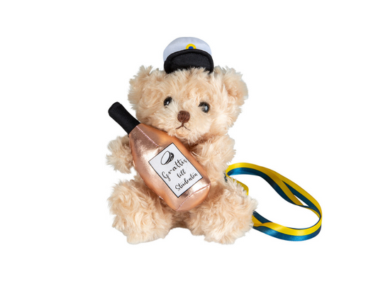 Studentnalle med rosa flaska