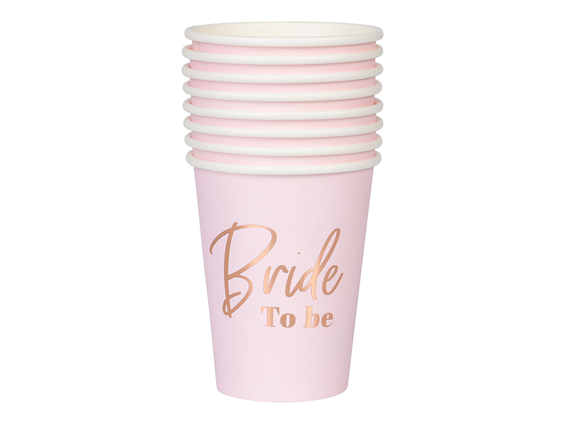 Ljusrosa pappersmugg "Bride To be" 8-pack